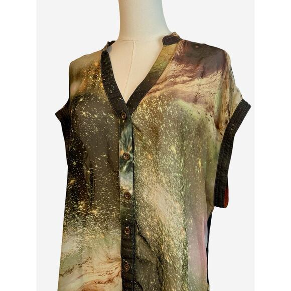 Y2K Forever 21 Plus Cosmic Universe Shirt Womens Size 1X Sheer Space Galaxy - Picture 2 of 10